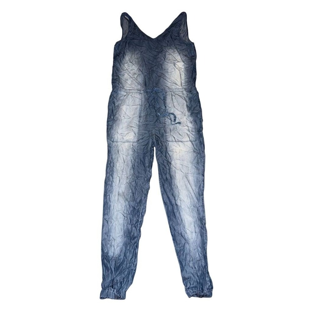 Zenana Women Blue Denim Jumpsuit Overall S Wide-Leg Casual romper missing button